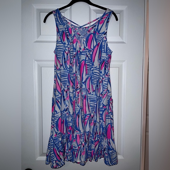 NWOT UNICORN Kristen Flounce Dress in Blue Haven pop up red right return - Picture 5 of 11
